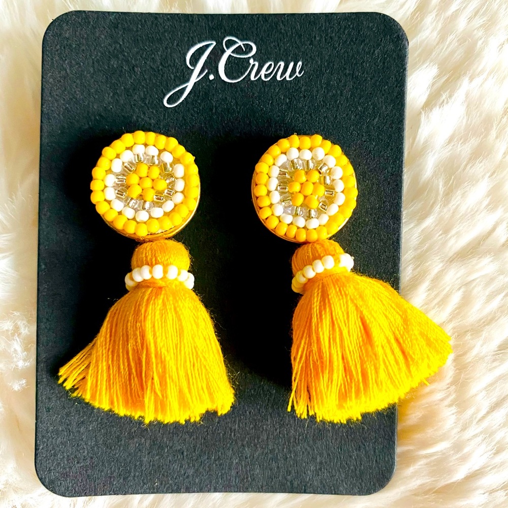 J. Crew bright yellow tassel earrings with beads